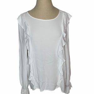 Sanctuary White Long Sleeve Ruffle Blouse Medium